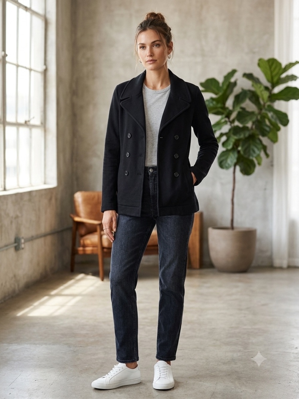 James Perse Terry Cotton Double Breasted Blazer Casual , size 2/Medium